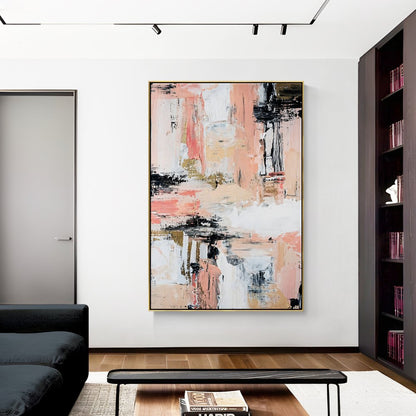 Abstract Pink and Black Oil Painting for Modern Home Decor