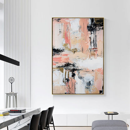 Abstract Pink and Black Oil Painting for Modern Home Decor