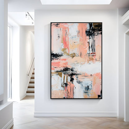 Abstract Pink and Black Oil Painting for Modern Home Decor