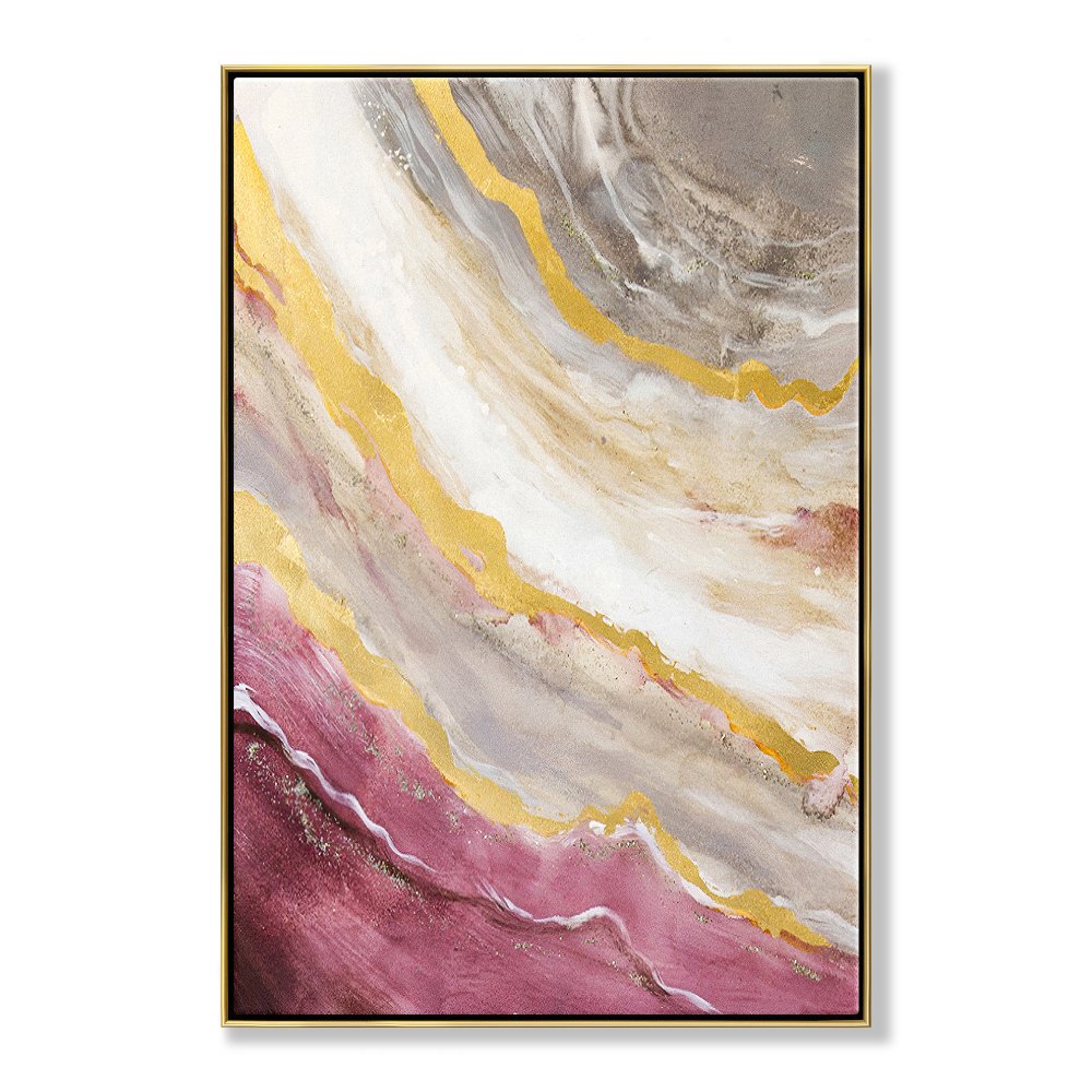 Abstract Pink and Gold Ocean Inspired Oil Painting for Modern Home Decor