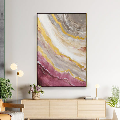 Abstract Pink and Gold Ocean Inspired Oil Painting for Modern Home Decor