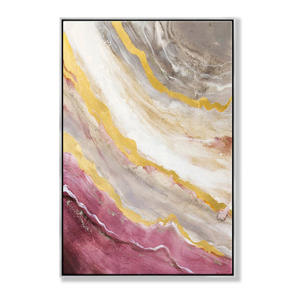 Abstract Pink and Gold Ocean Inspired Oil Painting for Modern Home Decor