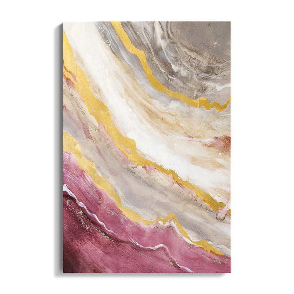 Abstract Pink and Gold Ocean Inspired Oil Painting for Modern Home Decor