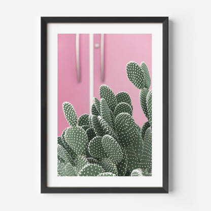 Vibrant Pink Door with Lush Cactus – Colorful Oil Painting for Modern Decor