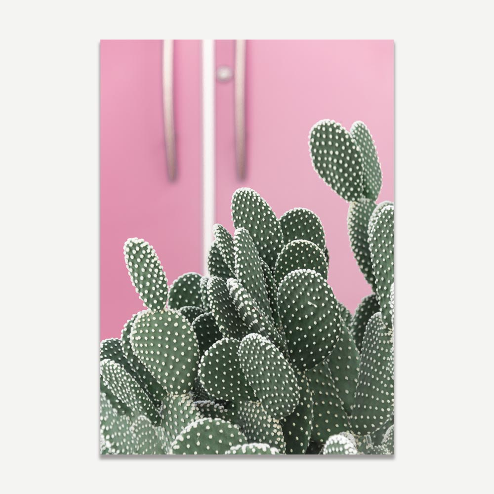 Vibrant Pink Door with Lush Cactus – Colorful Oil Painting for Modern Decor