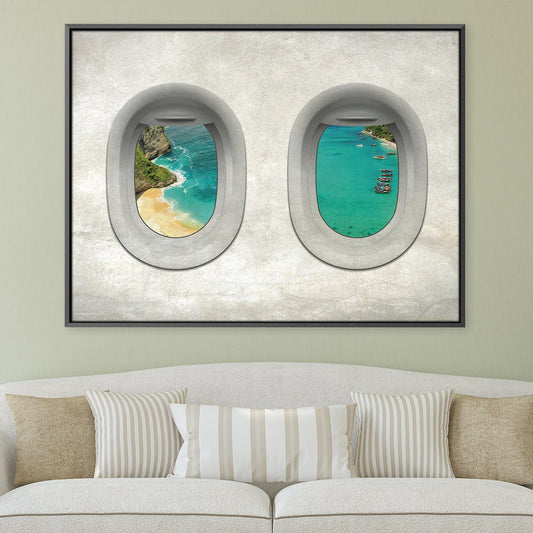 Bali Ocean View Oil Painting - Scenic Airplane Window Artwork