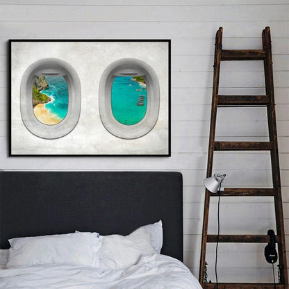 Bali Ocean View Oil Painting - Scenic Airplane Window Artwork
