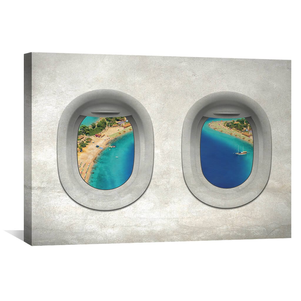 Turquoise Coast View - Serene Oil Painting of Turkey From an Airplane Window