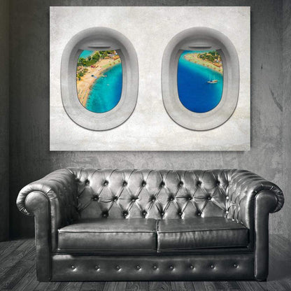 Turquoise Coast View - Serene Oil Painting of Turkey From an Airplane Window