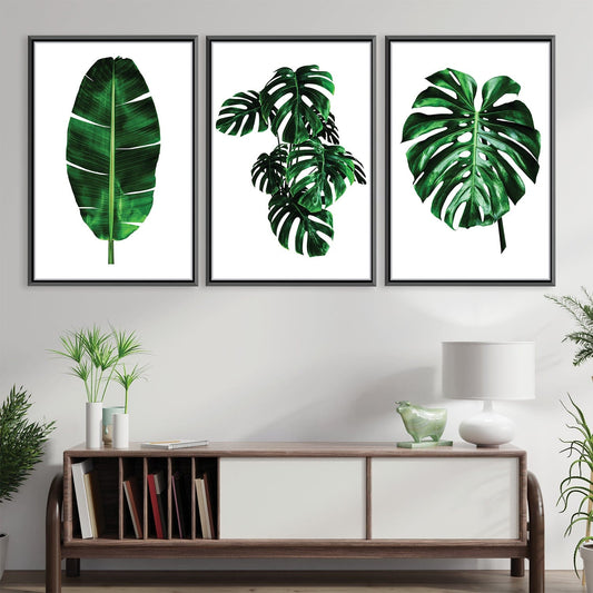 Tropical Greenery Canvas Art - Modern Botanical Oil Painting for Home Decor