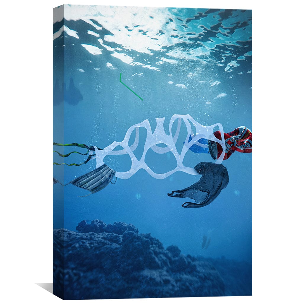 Underwater Serenity: Plastic Pollution and Marine Life Oil Painting