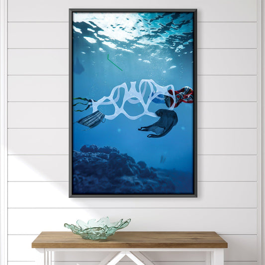 Underwater Serenity: Plastic Pollution and Marine Life Oil Painting
