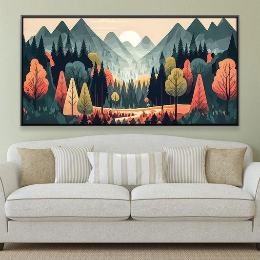 Vibrant Mountain Landscape Oil Painting for Modern Home Decor