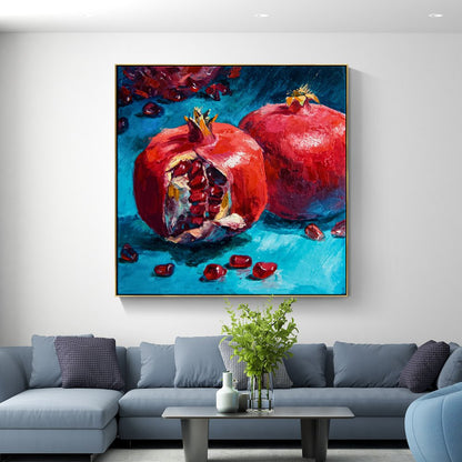 Vibrant Pomegranate Oil Painting on Canvas - Rich Colors and Textures for Home Decor