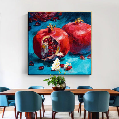 Vibrant Pomegranate Oil Painting on Canvas - Rich Colors and Textures for Home Decor