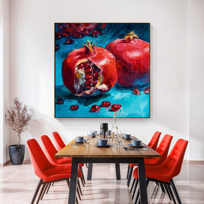Vibrant Pomegranate Oil Painting on Canvas - Rich Colors and Textures for Home Decor
