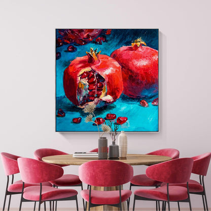 Vibrant Pomegranate Oil Painting on Canvas - Rich Colors and Textures for Home Decor