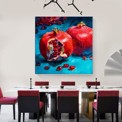 Vibrant Pomegranate Oil Painting on Canvas - Rich Colors and Textures for Home Decor