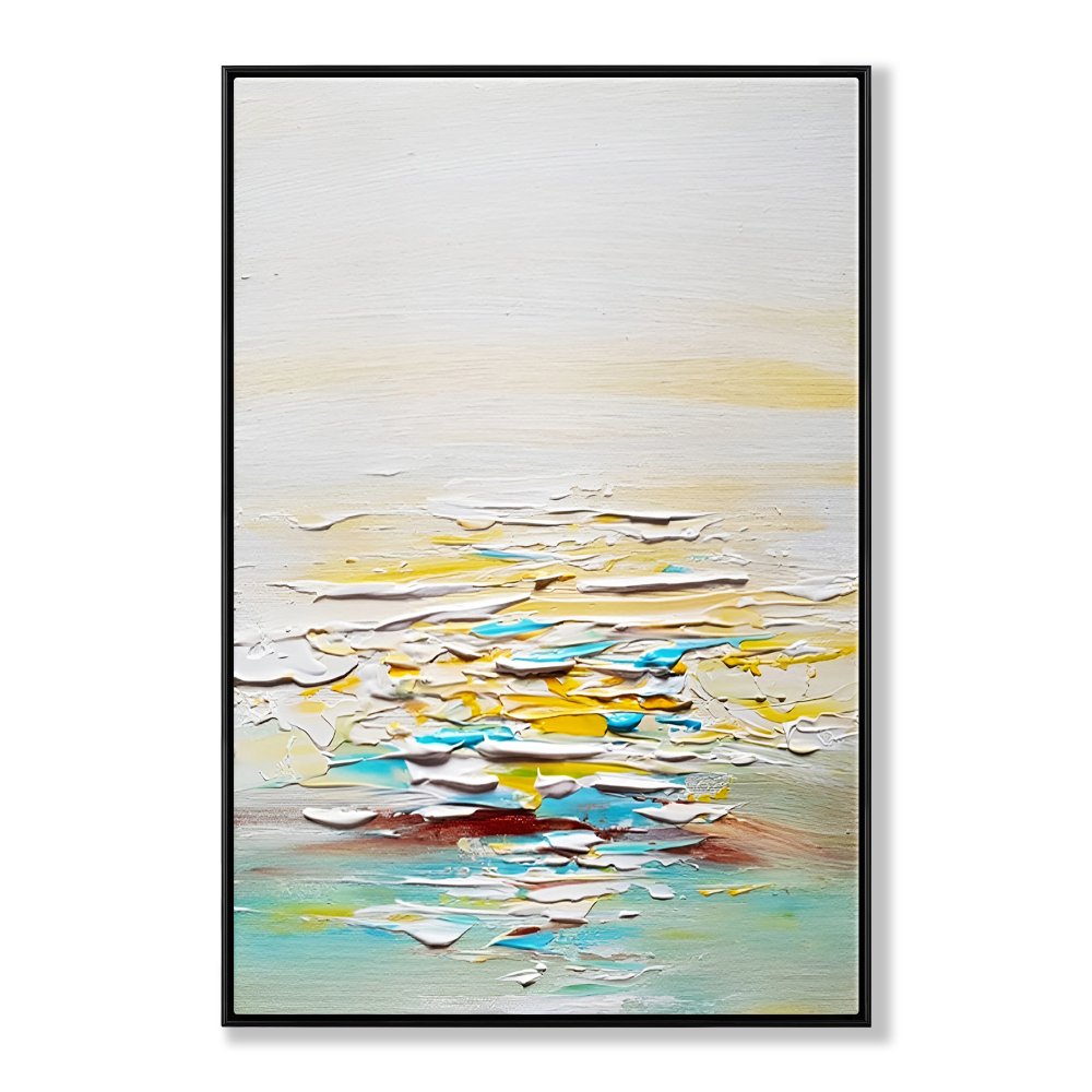 Serene Abstract Ocean Landscape in Warm Yellow and Cool Blue Tones