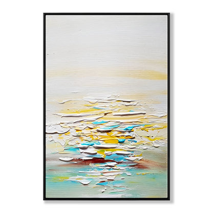 Serene Abstract Ocean Landscape in Warm Yellow and Cool Blue Tones