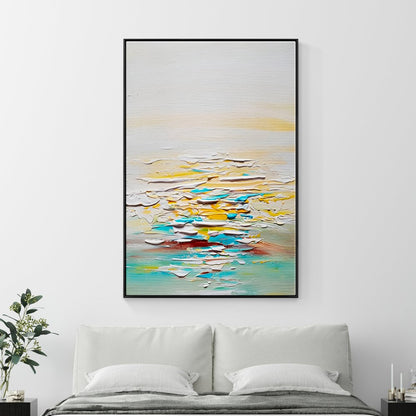 Serene Abstract Ocean Landscape in Warm Yellow and Cool Blue Tones