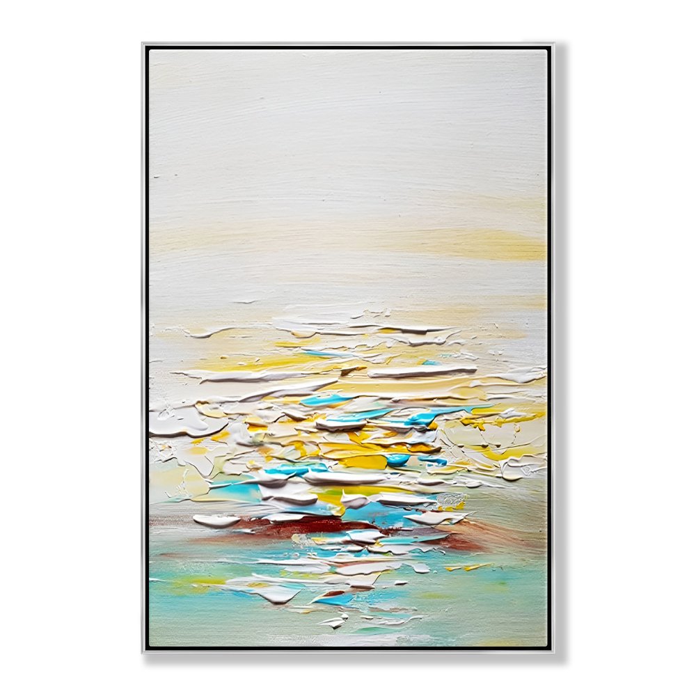 Serene Abstract Ocean Landscape in Warm Yellow and Cool Blue Tones