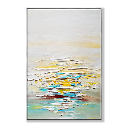 Serene Abstract Ocean Landscape in Warm Yellow and Cool Blue Tones
