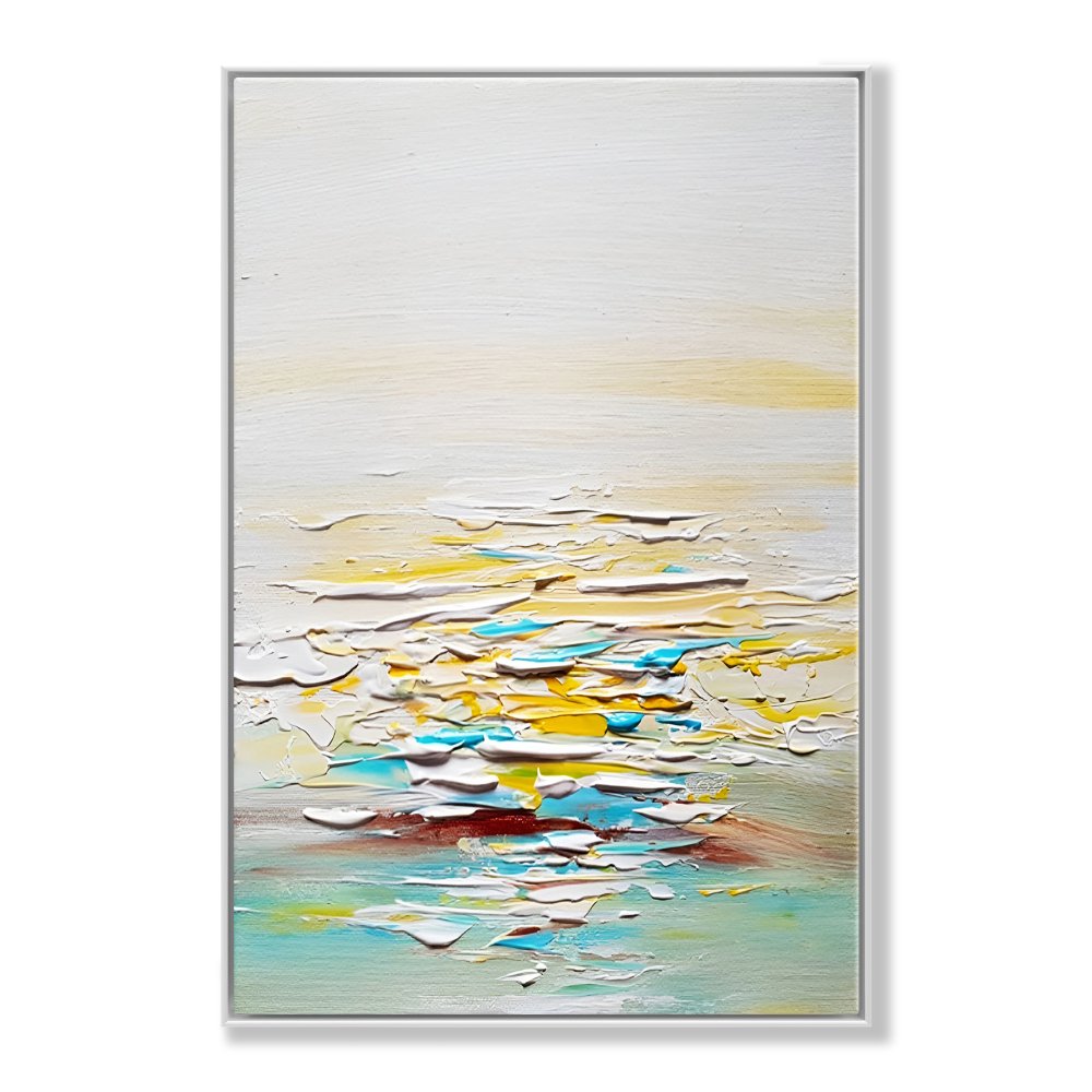 Serene Abstract Ocean Landscape in Warm Yellow and Cool Blue Tones