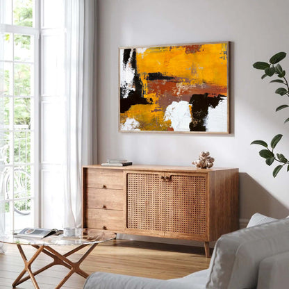 Vibrant Abstract Oil Painting in Rich Yellow and Earthy Tones for Modern Home Decor