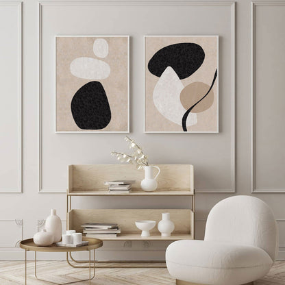 Modern Beige and Black Abstract Oil Painting for Contemporary Home Decor