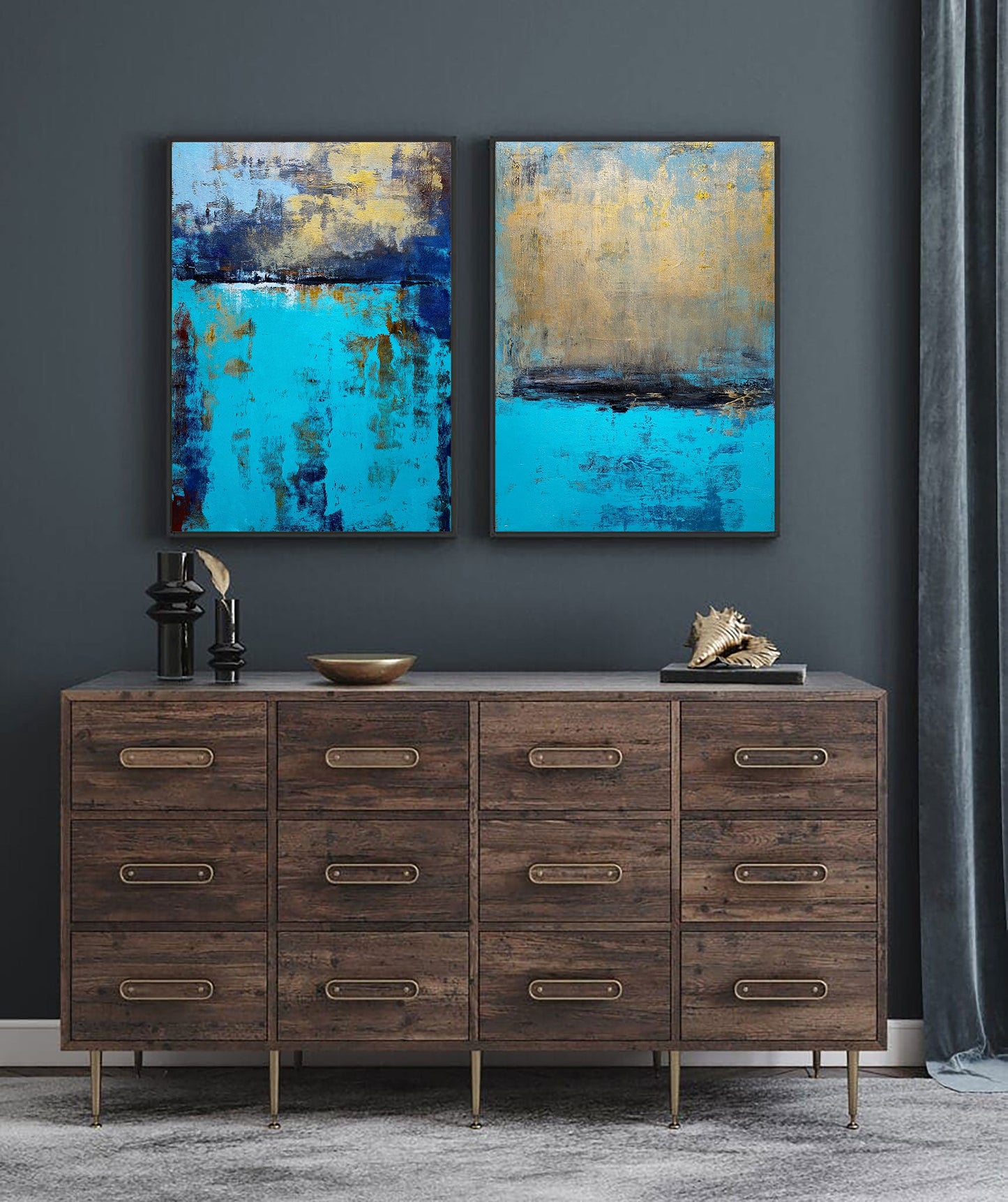 Vibrant Blue Abstract Oil Painting for Modern Home Decor