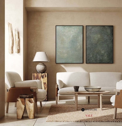 Serene Green Abstract Oil Painting Set for Modern Home Decor