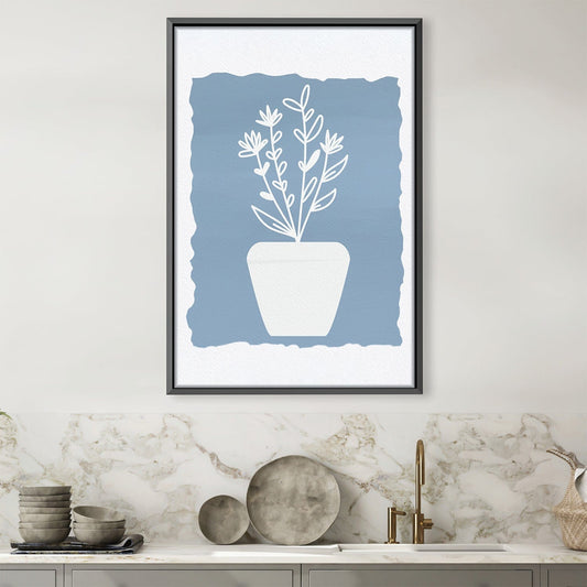 Charming Oil Painting of Potted Flowers on Blue Background for Home Decor