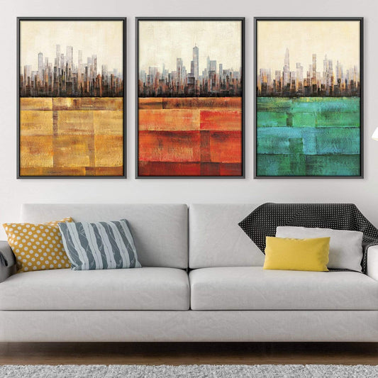 Cityscapes in Vibrant Hues - Modern Abstract Oil Painting Triptych