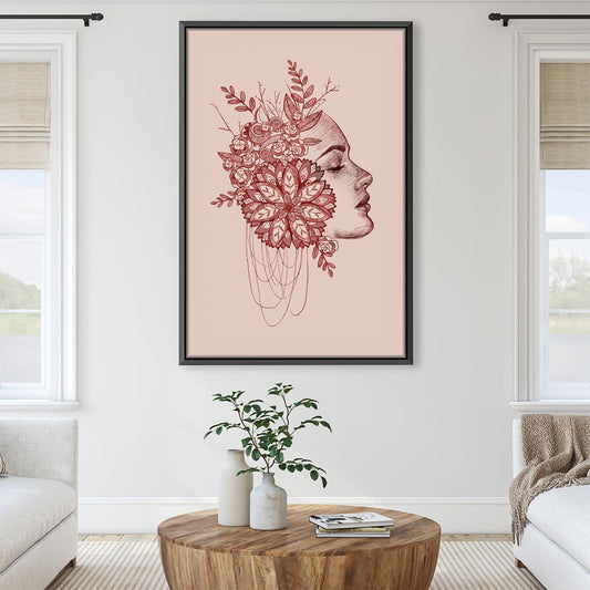 Elegant Floral Profile in Red Tones - Stunning Oil Painting for Modern Decor