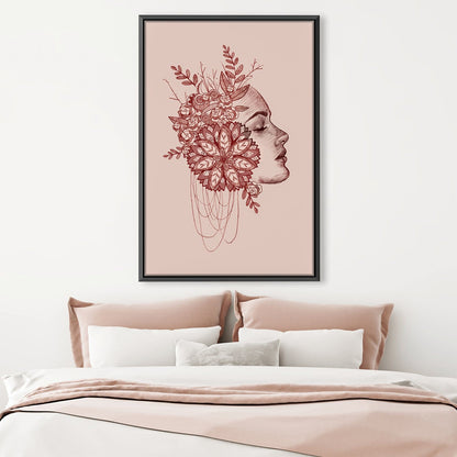 Elegant Floral Profile in Red Tones - Stunning Oil Painting for Modern Decor