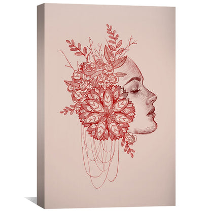 Elegant Floral Profile in Red Tones - Stunning Oil Painting for Modern Decor