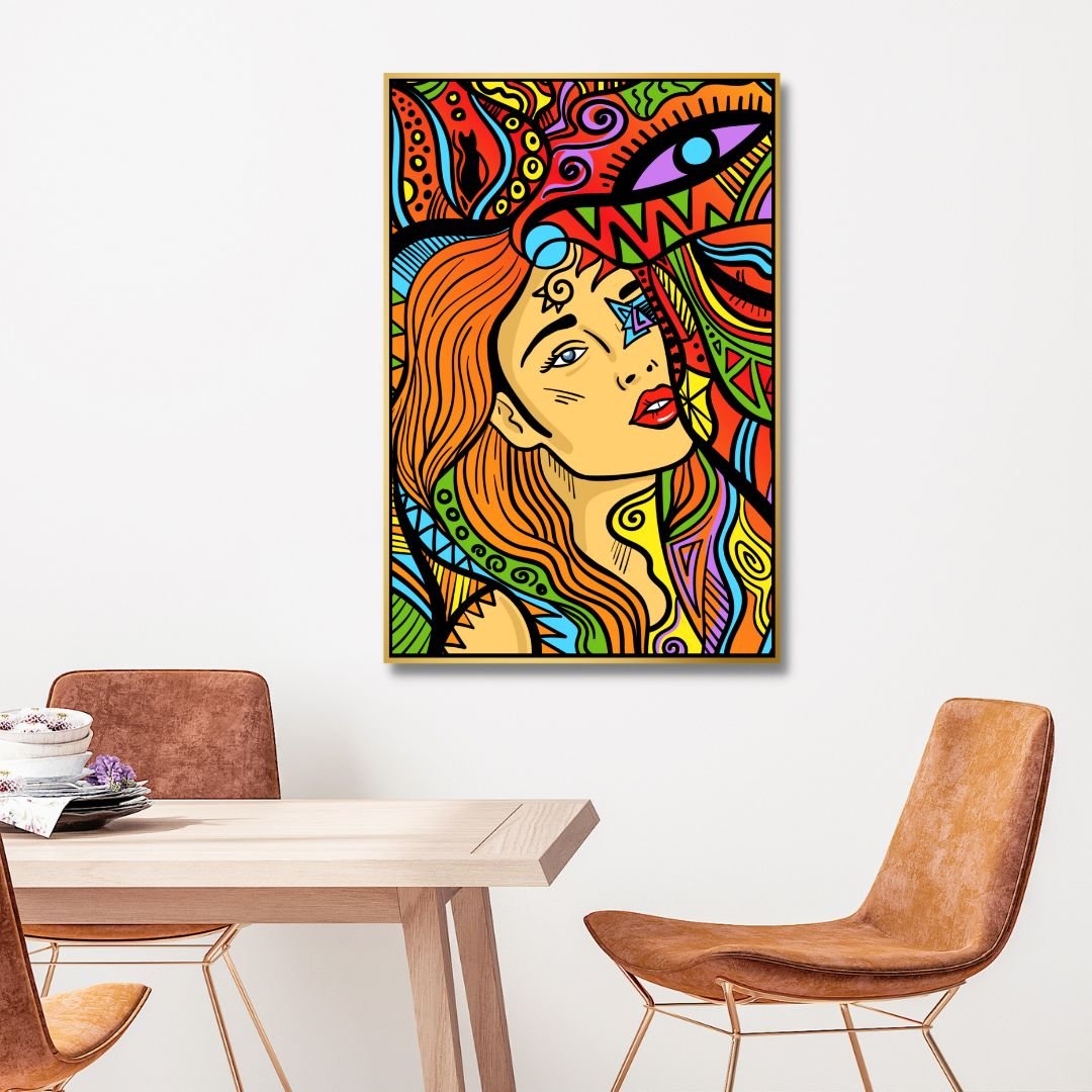 Vibrant Psychedelic Woman Art - Colorful Line Drawing for Modern Home Decor