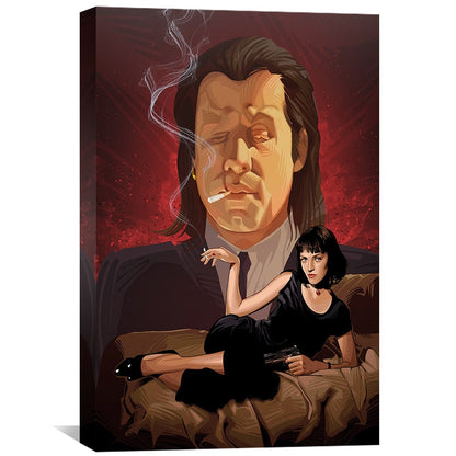Vintage Movie Scene Oil Painting - Pulp Fiction Iconic Characters Canvas Art