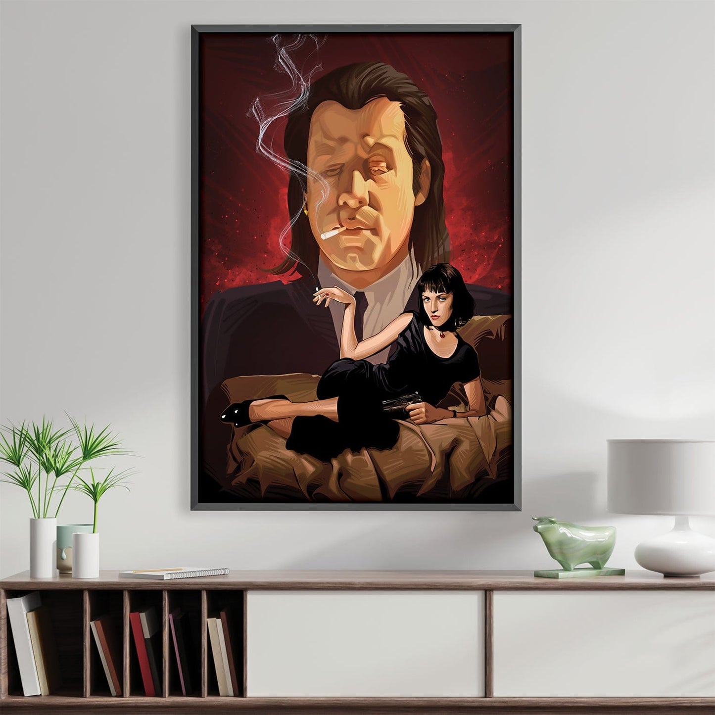 Vintage Movie Scene Oil Painting - Pulp Fiction Iconic Characters Canvas Art