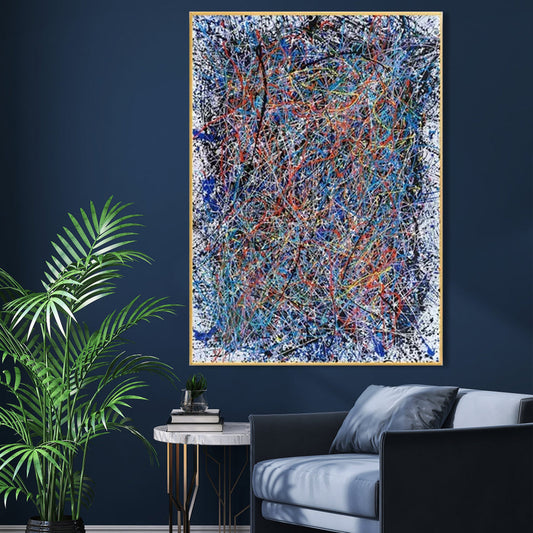 Vibrant Abstract Oil Painting with Energetic Swirls and Bold Colors for Modern Decor