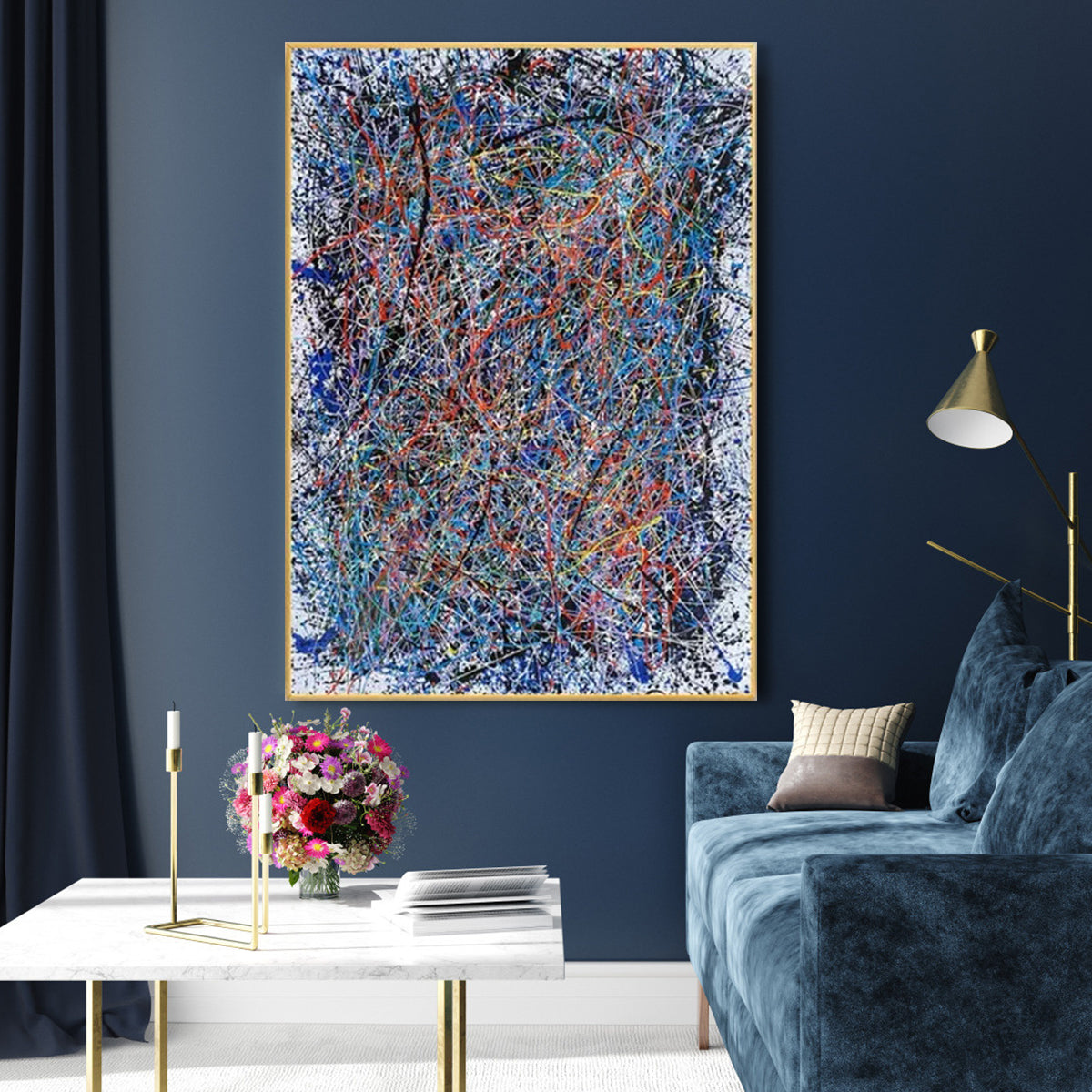 Vibrant Abstract Oil Painting with Energetic Swirls and Bold Colors for Modern Decor