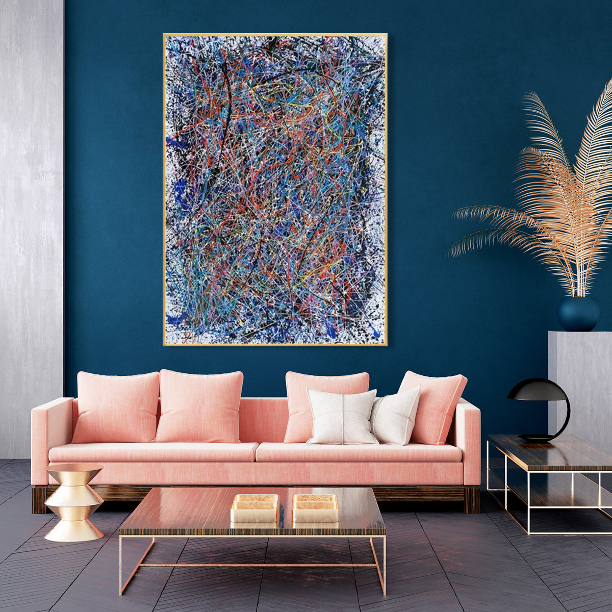 Vibrant Abstract Oil Painting with Energetic Swirls and Bold Colors for Modern Decor