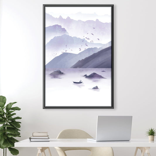 Tranquil Purple Mountain Landscape Oil Painting for Serene Home Decor