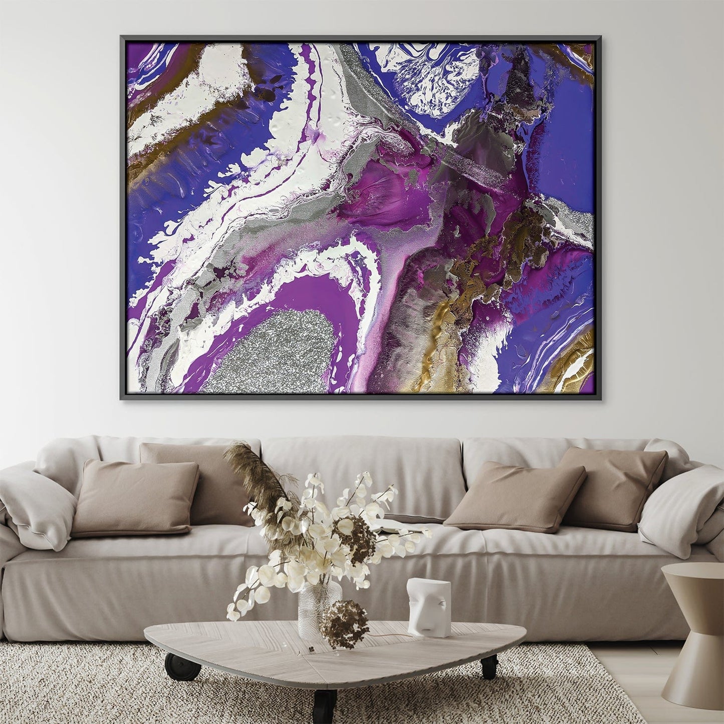 Abstract Purple Geode Oil Painting for Modern Home Decor