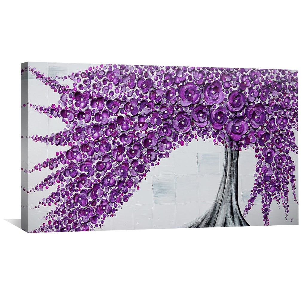 Vibrant Purple Floral Tree Oil Painting for Home Decor and Art Lovers