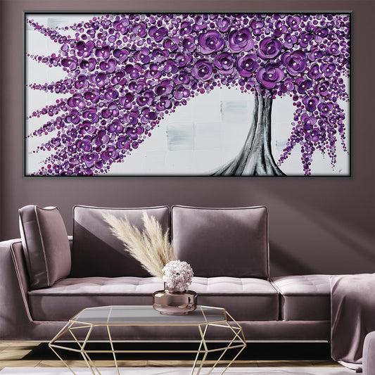 Vibrant Purple Floral Tree Oil Painting for Home Decor and Art Lovers