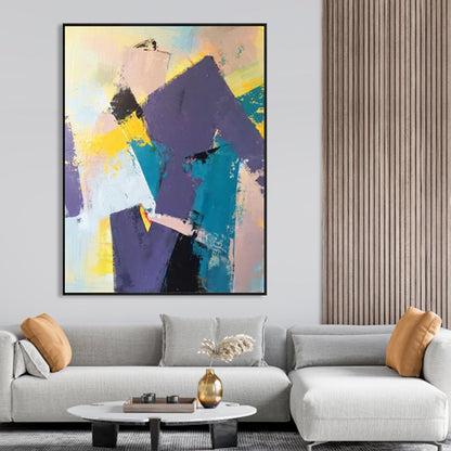 Vibrant Abstract Oil Painting in Purple and Teal for Modern Home Decor