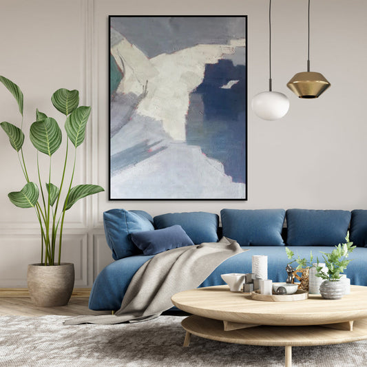 Abstract Oil Painting of Serene Pursuit in Soft Grays and Whites