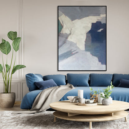 Abstract Oil Painting of Serene Pursuit in Soft Grays and Whites